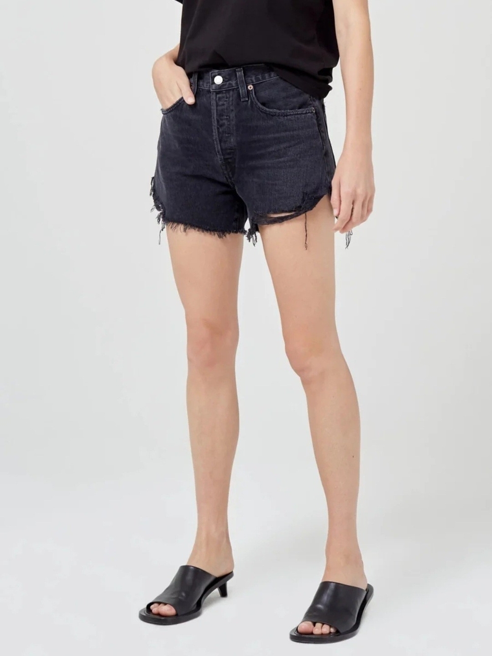 AGOLDE Parker Black Long Side Slit Denim Short in Trance Womens Size 29
